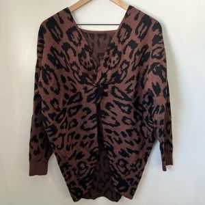 shein leopard twist front sweater